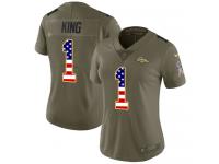 Denver Broncos Marquette King Women's Limited Olive USA Flag Nike Jersey - #1 NFL 2017 Salute to Service