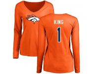 Denver Broncos Marquette King Women's Orange Nike - #1 NFL Long Sleeve T-Shirt Name & Number Logo