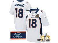 Elite Peyton Manning Men Jersey - Denver Broncos #18 Autographed Road White Super Bowl 50 Bound Nike NFL