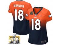 Elite Peyton Manning WoMen Jersey - Denver Broncos #18 Fadeaway Orange Navy Super Bowl 50 Bound Nike NFL