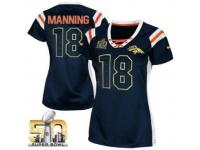 Elite Peyton Manning Women's Jersey Denver Broncos 18 Draft Him Shimmer Navy Blue Super Bowl 50 Bound Nike NFL