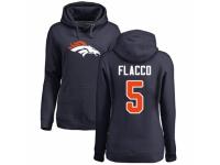 Football Women's Denver Broncos #5 Joe Flacco Navy Blue Name & Number Logo Pullover Hoodie