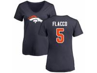 Football Women's Denver Broncos #5 Joe Flacco Navy Blue Name & Number Logo T-Shirt