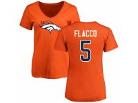 Football Women's Denver Broncos #5 Joe Flacco Orange Name & Number Logo T-Shirt