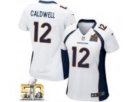 Game Andre Caldwell WoMen Jersey - Denver Broncos #12 Road White Super Bowl 50 Bound Nike NFL