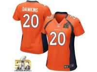 Game Brian Dawkins WoMen Jersey - Denver Broncos #20 Home Orange Super Bowl 50 Bound Nike NFL