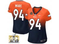 Game DeMarcus Ware WoMen Jersey - Denver Broncos #94 Fadeaway Orange Navy Super Bowl 50 Bound Nike NFL