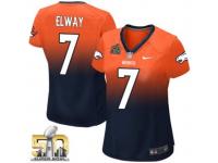 Game John Elway WoMen Jersey - Denver Broncos #7 Fadeaway Orange Navy Super Bowl 50 Bound Nike NFL