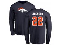 Men #22 Kareem Jackson Navy Blue Football Name & Number Logo Denver Broncos Long Sleeve T-Shirt