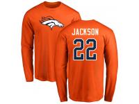 Men #22 Kareem Jackson Orange Football Name & Number Logo Denver Broncos Long Sleeve T-Shirt