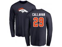 Men #29 Bryce Callahan Navy Blue Football Name & Number Logo Denver Broncos Long Sleeve T-Shirt