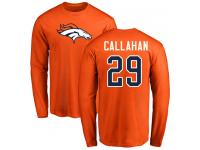 Men #29 Bryce Callahan Orange Football Name & Number Logo Denver Broncos Long Sleeve T-Shirt