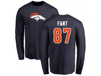 Men #87 Noah Fant Navy Blue Football Name & Number Logo Denver Broncos Long Sleeve T-Shirt