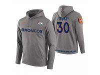 Men Denver Broncos #30 Phillip Lindsay Gray Circuit Wordmark Pullover Hoodie