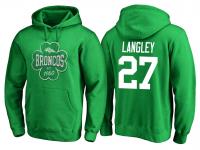 Men Denver Broncos Brendan Langley #27 Kelly Green St. Patrick Day Emerald Isle Pullover Hoodie