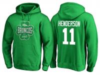 Men Denver Broncos Carlos Henderson #11 Kelly Green St. Patrick Day Emerald Isle Pullover Hoodie