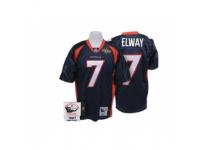 Men Mitchell And Ness Denver Broncos #7 John Elway Navy Blue Super Bowl Patch Authentic Throwback NFL Jersey