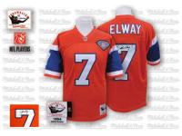 Men NFL Denver Broncos #7 John Elway Throwback Home Mitchell and Ness 5th Patch Orange Autographed Jersey