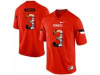 Men Oklahoma State Cowboys #3 Brandon Weeden Orange With Portrait Print College Football Jersey