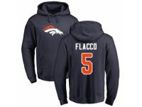 Men's Football Denver Broncos #5 Joe Flacco Navy Blue Name & Number Logo Pullover Hoodie