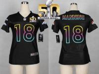 Nike Broncos #18 Peyton Manning Black Super Bowl 50 Women NFL Fashion Game Jersey