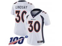 Nike Broncos #30 Phillip Lindsay White Women's Stitched NFL 100th Season Vapor Limited Jersey