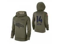 Women Denver Broncos #14 Courtland Sutton 2018 Salute to Service Olive Team Logo Pullover Hoodie