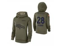 Women Denver Broncos #28 Royce Freeman 2018 Salute to Service Olive Team Logo Pullover Hoodie