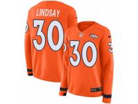 Women Nike Denver Broncos #30 Phillip Lindsay Limited Orange Therma Long Sleeve NFL Jersey