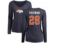 Women's Royce Freeman Navy Blue Name & Number Logo NFL Nike Denver Broncos #28 Long Sleeve T-Shirt