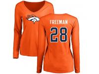 Women's Royce Freeman Orange Name & Number Logo NFL Nike Denver Broncos #28 Long Sleeve T-Shirt