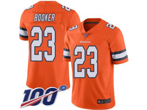 #23 Limited Devontae Booker Orange Football Men's Jersey Denver Broncos Rush Vapor Untouchable 100th Season