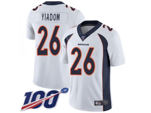 #26 Limited Isaac Yiadom White Football Road Men's Jersey Denver Broncos Vapor Untouchable 100th Season