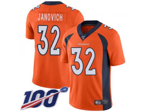 #32 Limited Andy Janovich Orange Football Home Men's Jersey Denver Broncos Vapor Untouchable 100th Season