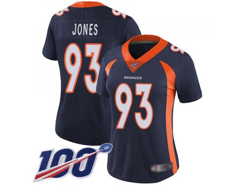 #93 Limited Dre'Mont Jones Navy Blue Football Alternate Women's Jersey Denver Broncos Vapor Untouchable 100th Season