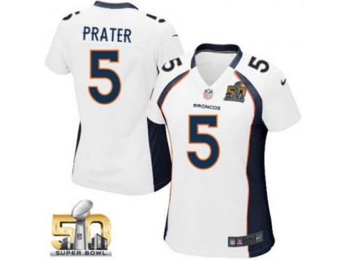 Game Matt Prater WoMen Jersey - Denver Broncos #5 Road White Super Bowl 50 Bound Nike NFL