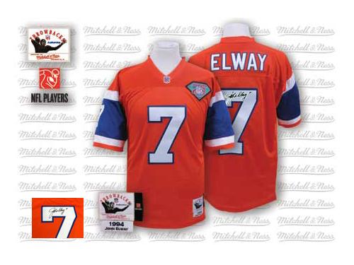 Men NFL Denver Broncos #7 John Elway Throwback Home Mitchell and Ness 5th Patch Orange Autographed Jersey