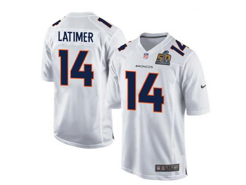 Men Nike NFL Denver Broncos #14 Cody Latimer Super Bowl 50 Game White Jersey