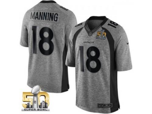 Men's Denver Broncos #18 Peyton Manning Nike Gray Gridiron Gray Limited Super Bowl 50 Bound Jersey