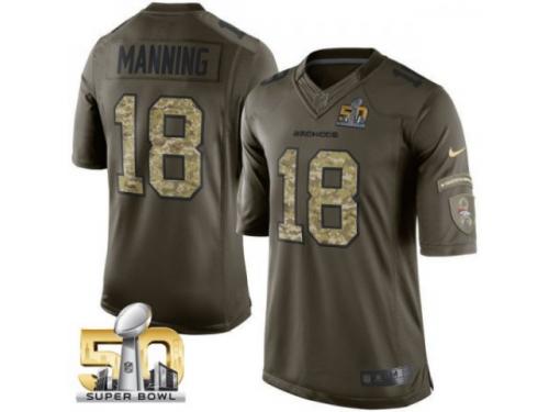 Men's Denver Broncos #18 Peyton Manning Nike Green Salute To Service Super Bowl 50 Bound Jersey