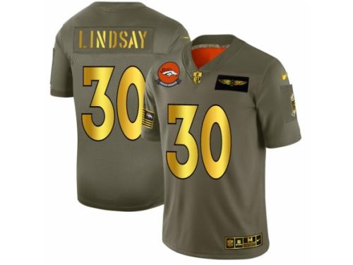 Men's Denver Broncos #30 Phillip Lindsay Olive Gold 2019 Salute to Service Football Jersey