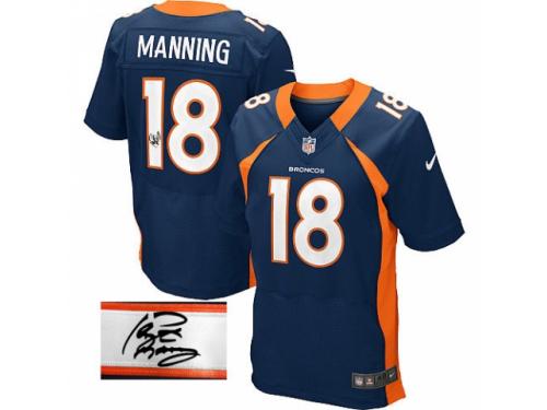 Men's Nike Denver Broncos #18 Peyton Manning Navy Blue Alternate Elite Autographed NFL Jersey