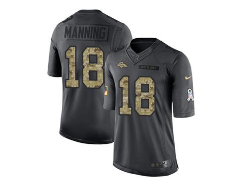 Nike Broncos #18 Peyton Manning Black Men Stitched NFL Limited 2016 Salute to Service Jersey
