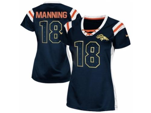 Women's Nike Denver Broncos #18 Peyton Manning Elite Navy Blue Draft Him Shimmer NFL Jersey