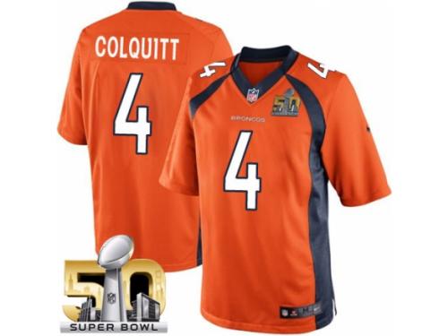 Youth Nike Denver Broncos #4 Britton Colquitt Limited Orange Team Color Super Bowl L NFL Jersey